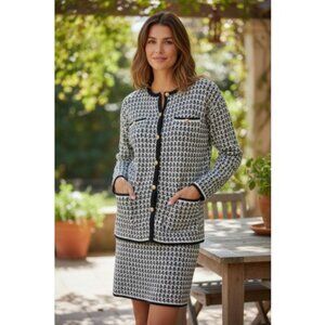 Vintage LERNER Black and White Print Knit Skirt Set Ladies LARGE